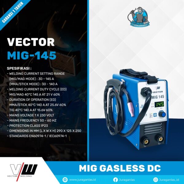 Vector Mig 145 Gasless DC Mig Welding Machine Mesin Las MIG Non Gas