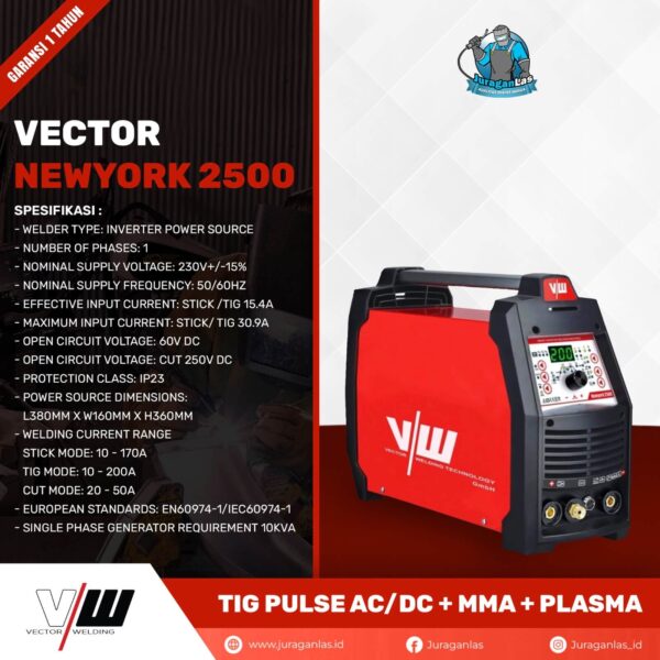 Mesin Las TIG Pulse AC/DC + MMA + Plasma merk SIWM tipe NewYork 2500