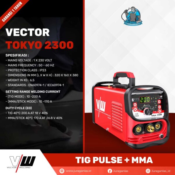 Mesin las TIG Pulse + MMA 200A merk VW Red tipe new Tokyo 2300
