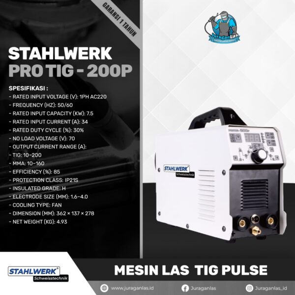 Stahlwerk PROTIG-200P Mesin Las Argon DC TIG Pulse 200A